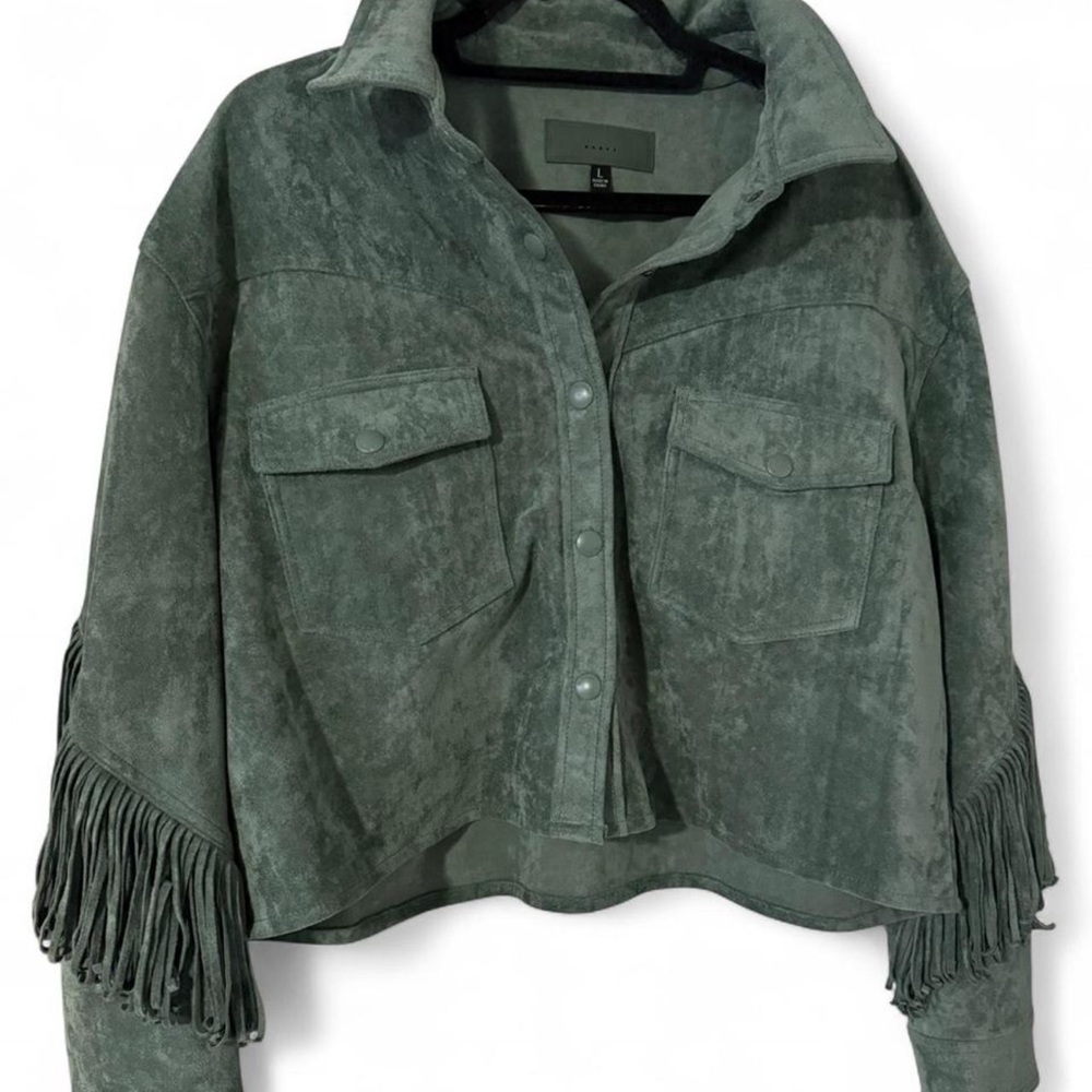 Blank NYC Sage Green Fringe Utility Jacket